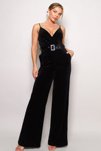 Load image into Gallery viewer, Samba Rhinestone Belt Velvet Jumpsuit
