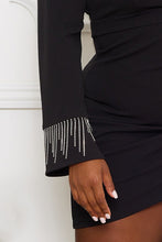 Load image into Gallery viewer, Rhinestone Fringe On Cuff Plus Size Mini Dress
