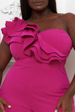 Load image into Gallery viewer, Layered Ruffle One Shoulder Plus Size Jumpsuit
