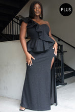 Load image into Gallery viewer, Glitter Ruffle Across Body Plus Size Maxi Dress
