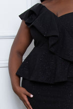 Load image into Gallery viewer, Glitter Ruffle Across Body Plus Size Maxi Dress
