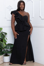 Load image into Gallery viewer, Glitter Ruffle Across Body Plus Size Maxi Dress

