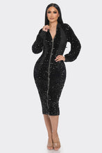 Load image into Gallery viewer, Midi 2 Way Zip Up Sequin Contrast Dress
