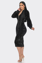 Load image into Gallery viewer, Midi 2 Way Zip Up Sequin Contrast Dress
