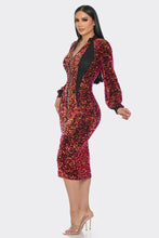Load image into Gallery viewer, Midi 2 Way Zip Up Sequin Contrast Dress
