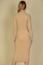 Load image into Gallery viewer, Ribbed Mock Neck Long Sleeve Bodycon Midi Dress
