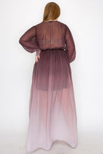 Load image into Gallery viewer, Ombre Chiffon Wrap Front Long Sleeve Tie Waist Slit Front Maxi Dress
