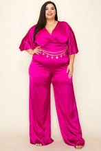 Load image into Gallery viewer, Satin Wrap Front Short Sleeve Smocked Waist Jumpsuit
