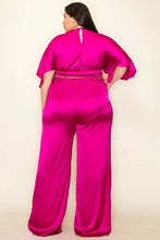 Load image into Gallery viewer, Satin Wrap Front Short Sleeve Smocked Waist Jumpsuit
