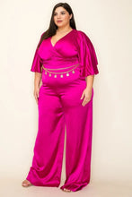 Load image into Gallery viewer, Satin Wrap Front Short Sleeve Smocked Waist Jumpsuit
