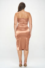 Load image into Gallery viewer, Plus Solid Satin Front Knot Bodycon Midi Dress
