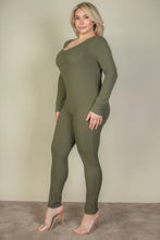 Load image into Gallery viewer, Plus Size Ribbed Scoop Neck Long Sleeve Jumpsuit
