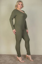 Load image into Gallery viewer, Plus Size Ribbed Scoop Neck Long Sleeve Jumpsuit
