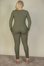 Load image into Gallery viewer, Plus Size Ribbed Scoop Neck Long Sleeve Jumpsuit
