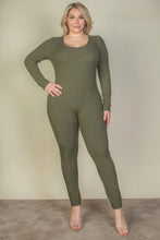 Load image into Gallery viewer, Plus Size Ribbed Scoop Neck Long Sleeve Jumpsuit
