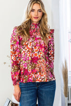 Load image into Gallery viewer, Floral Mock Neck Smocked Yoke Blouse
