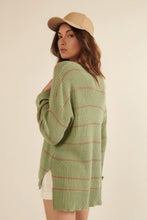 Load image into Gallery viewer, Striped Rib-knit Oversized Pocket Sweater
