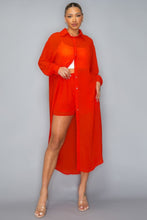 Load image into Gallery viewer, Chiffon Button Down Long Sleeve Side Slit Long Top With Short Set
